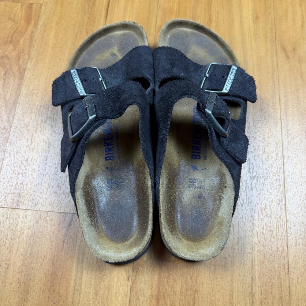 Birkenstock Arizona Black Suede Two Strap Slide Sandals Womens 38 L7 M5 - Picture 6 of 9